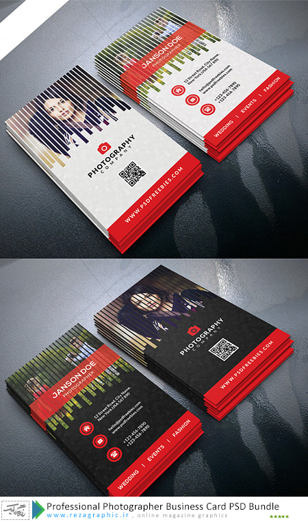 طرح لایه باز کارت ویزیت حرفه ای عکاس در دو رنگ
